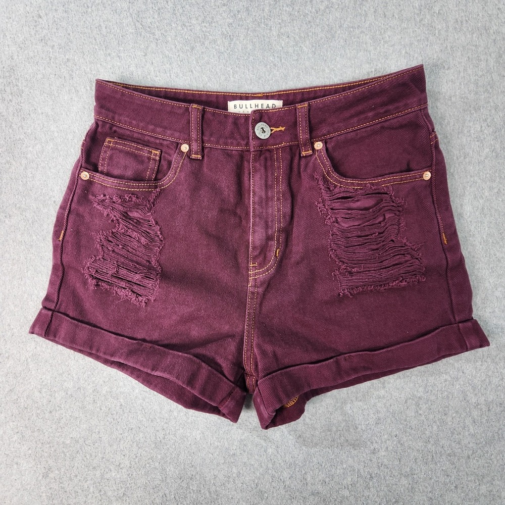 Bullhead Distressed‎ Mom Shorts Juniors 9 (27x2)  Maroon Dark Wash Denim Jean
